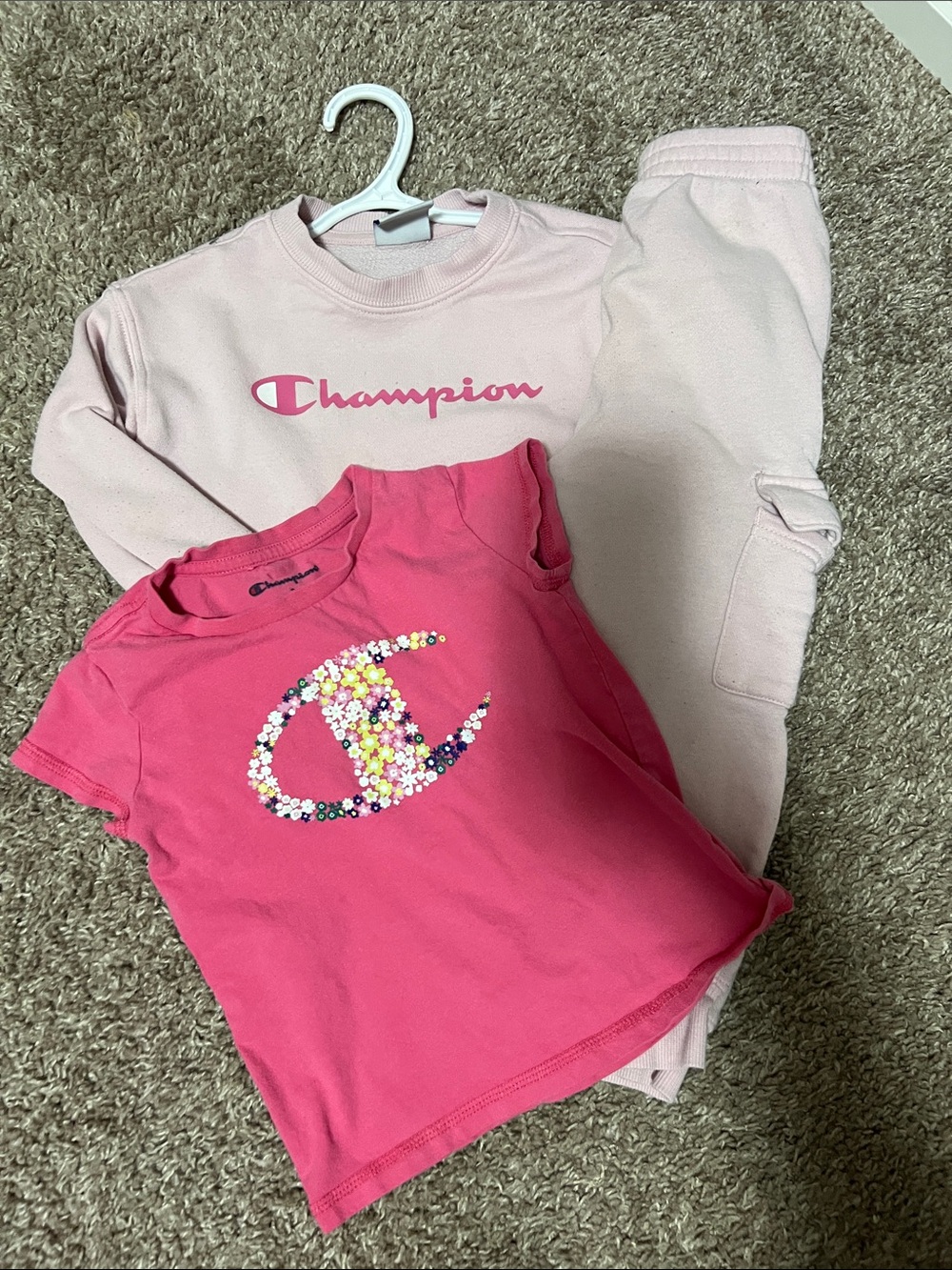 Champion Pink Kids 2-Piece Set with Floral Logo Tee